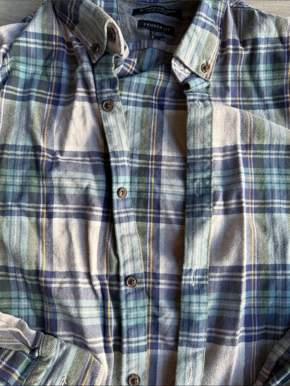 Banana Republic Plaid Button-Down Shirt - Blue, Green & Cream